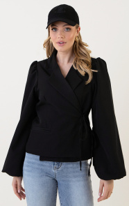 Jurkjes Pofmouwen Wrap Blazer Long Sleeve Zaya Zwart