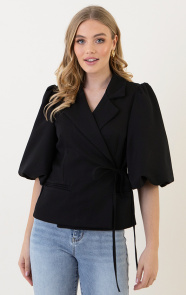 Jurkjes Pofmouwen Wrap Blazer Short Sleeve Zaya Zwart