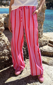 Jurkjes Gestreepte Mousseline Broek Rood Roze
