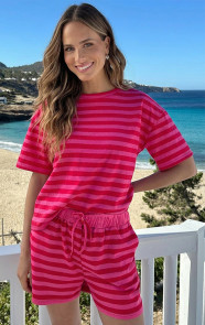 Jurkjes Cotton Stripe Oversized Top Pink Red