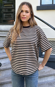 Jurkjes Striped T-Shirt Cotton Beige Zwart