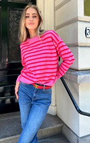 Jurkjes Oversized Gestreepte Sweater Rood Fuchsia