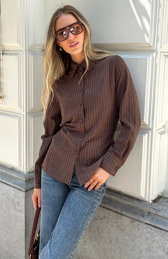 Jurkjes Stripe Blouse With Cord Detail Choco