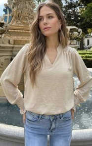Jurkjes Smocked Detailed Blouse Beige
