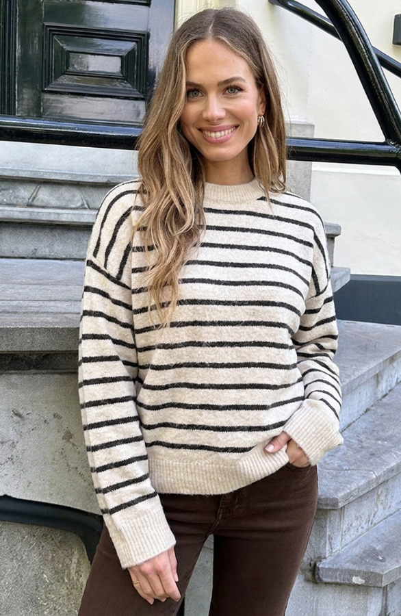 Jurkjes Oversized Gestreepte Sweater Beige Choco