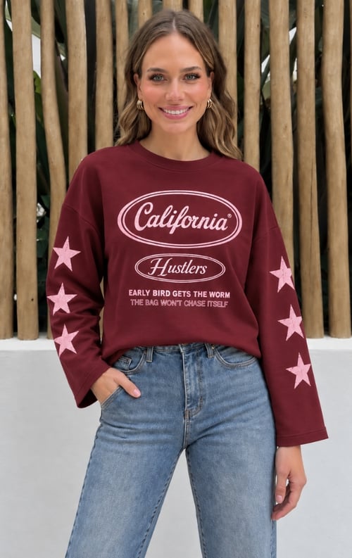Jurkjes California Hustlers Top Katoen Burgundy Pink