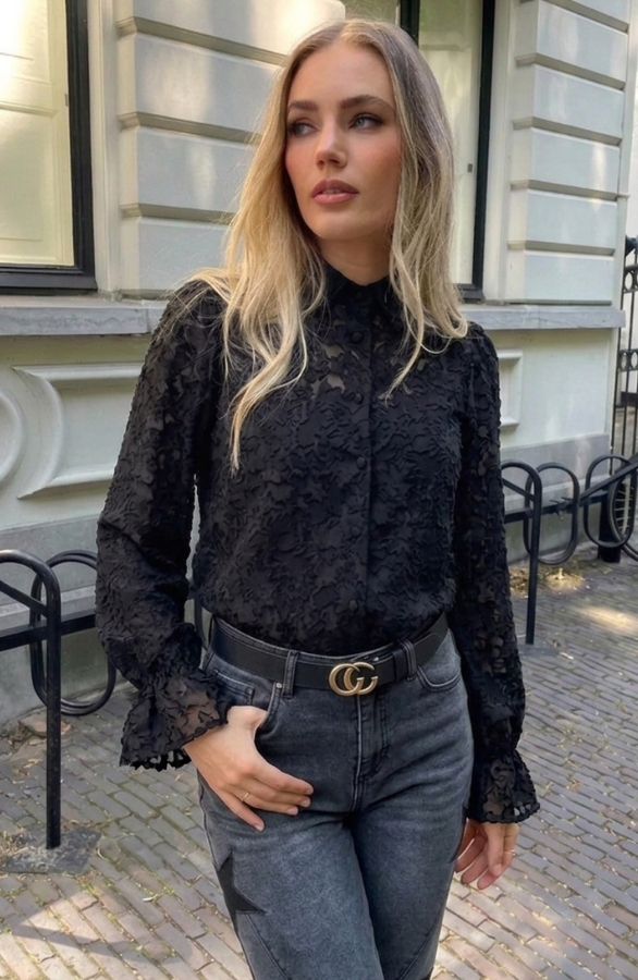 Jurkjes Floral Mesh Blouse Zwart
