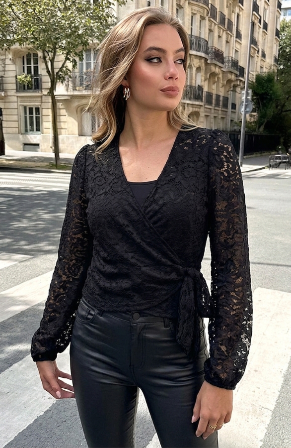 Jurkjes Lace Wrap Blouse Black