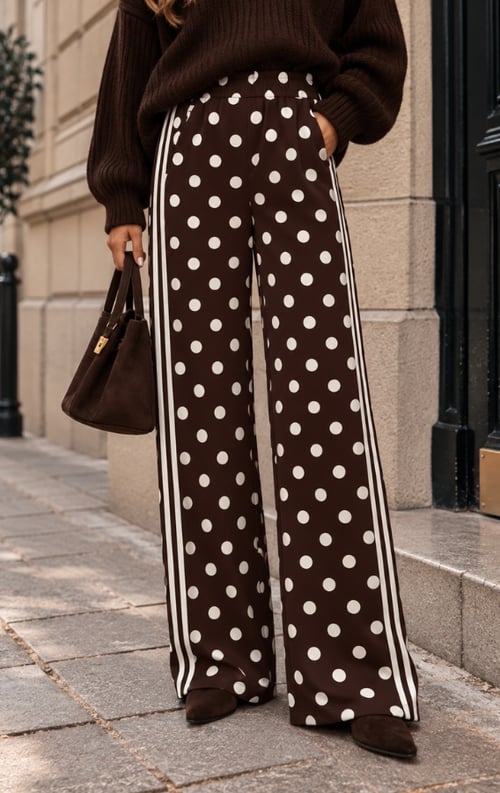 Jurkjes Polkadot Wide Leg Broek Met Bies Choco