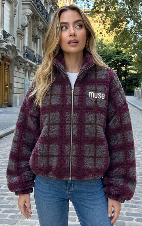 Jurkjes Teddy Bomber Jacket Ruit Nova Grijs Paars