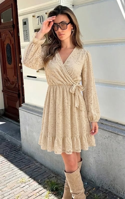 Jurkjes Elegance Flower Lace Dress Beige
