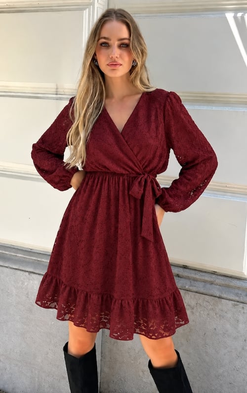 Jurkjes Elegance Flower Lace Dress Bordeaux