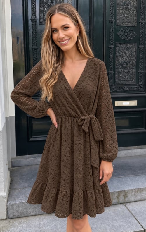 Jurkjes Elegance Flower Lace Dress Choco