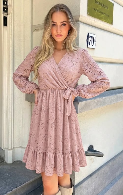 Jurkjes Elegance Flower Lace Dress Dust Roze