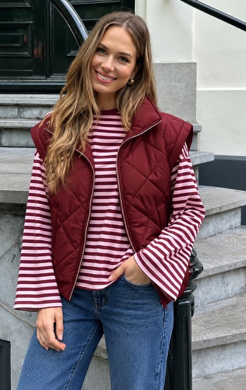 Jurkjes Gewatteerd Puffer Gilet Mila Burgundy