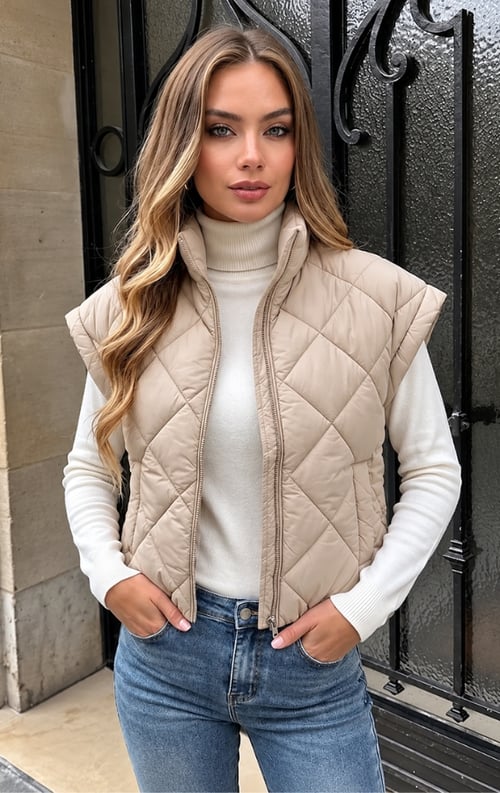 Jurkjes Gewatteerd Puffer Gilet Mila Beige