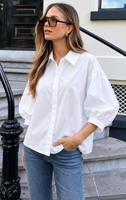 Jurkjes Oversized Puff Sleeve Blouse Mila White
