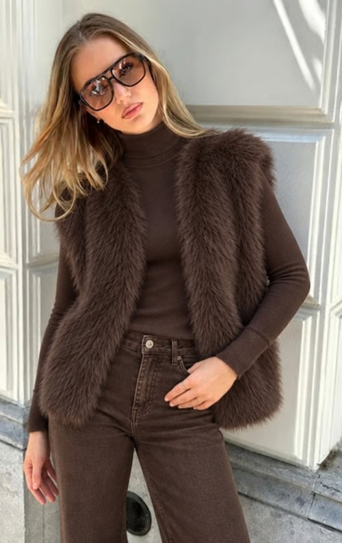 Jurkjes Faux Fur Gilet Lilly Choco