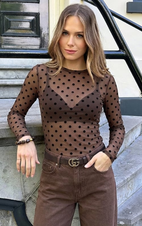 Jurkjes Polkadot Mesh Top Choco